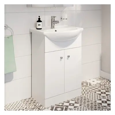 Bathroom Basin Sink Vanity Unit Single Tap Hole Floor Standing 550mm Matte White