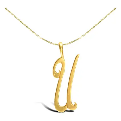 Jewelco London Solid 9ct Yellow Gold Script Identity Initial Pendant Letter U - JIN002-U