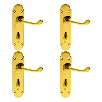 4x PAIR Victorian Upturned Lever on Bathroom Backplate x 42mm Brass