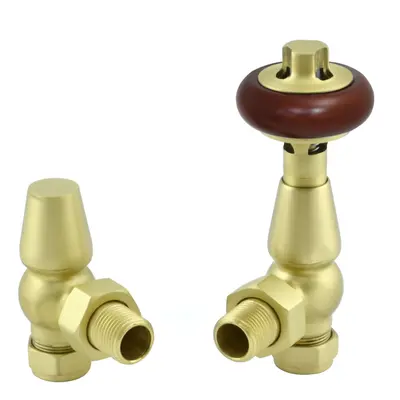 (Brushed Brass) Warmehaus Chelsea Traditional Angled TRV Thermostatic Radiator Valves