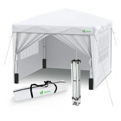 VOUNOT 3m x 3m Pop Up Gazebo with Sides & Weight Bags & Carry Bag, White