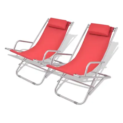 vidaXL 2x Deck Chairs Reclining Red Steel 69x61x94cm Sunloungers Swing Seats