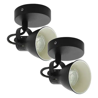 2 PACK Wall Light Spot Colour Black Steel Pivot Shade GU10 1x3.3W Included