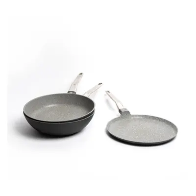 MasterClass Set of Cast Aluminium Non-Stick Wok 28cm, Fry Pan 28cm, Crepe Pan 28cm