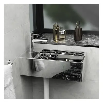 vidaXL Wash Basin with Overflow 49x25x15cm Ceramic Silver Bathroom Sink Bowl