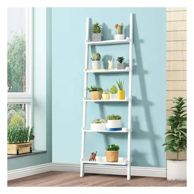 CASART 5-Tiers Ladder Rack, Modern Bookcase Plants Flowers Storage Unit Stand, Home Office Woode