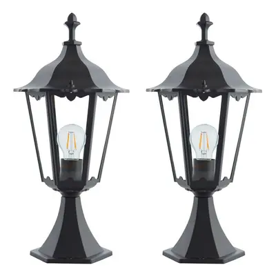 2 PACK Outdoor Post Lantern Light Matt Black & Clear Glass Garden Wall Lamp LED