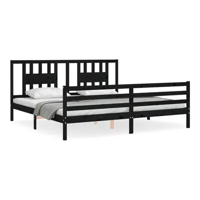 (black, x cm) vidaXL Bed Frame Bed Base Platform Bed with Headboard Black Double Solid Wood