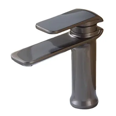 (Grey) Simple Hot & Cold Single Handle Water Faucet Bathroom Basin Sink Mixer Tap Deck Mount Col