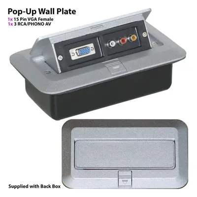 PRO AV Pop Up Wall Floor Plate & Back Box VGA & RCA PHONO PC Laptop TV Outlet