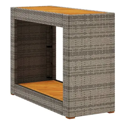 vidaXL Garden Side Table with Wooden Top Patio Dining Table Grey Poly Rattan