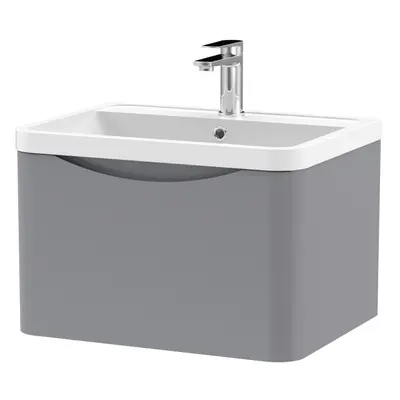 Wall Hung Drawer Vanity Basin Unit with Polymarble Basin, 600mm - Satin Grey