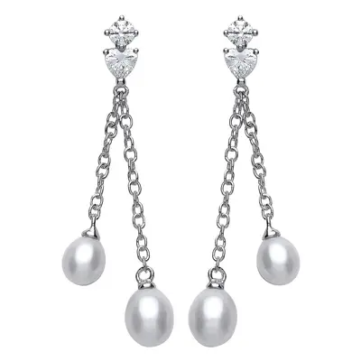 Jewelco London Sterling Silver Cubic Zirconia and Freshwater Cultured Pearl Tears of Joy Drop Ea