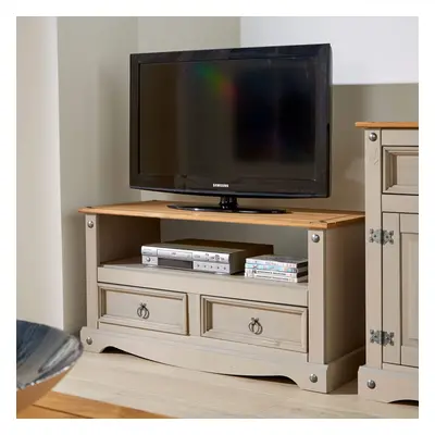 Corona Grey Two Tone TV Stand Drawer Televsion Cabinet Solid Pine Wood