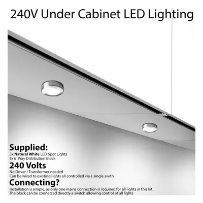 3x LED Kitchen Cabinet Spotlight *240V* NATURAL WHITE Surface Flush Chrome Light