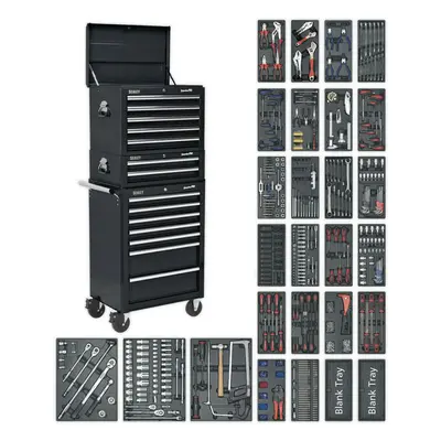 14 Drawer Topchest Mid Box & Rollcab Bundle - Piece Tool Kit - Black