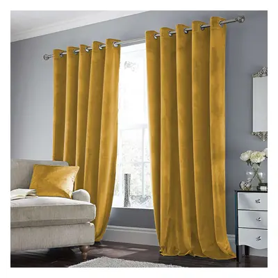 (66" x 72" (168cm x 183cm), Ochre/Yellow Velvet Curtain) Velvet Curtains Eyelet Ring Top Pair Fu