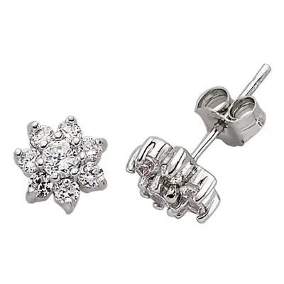 Jewelco London Ladies Sterling Silver Cubic Zirconia Flower Cluster Stud Earrings - GVE180