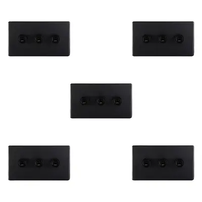 5 PACK Gang Triple Retro Toggle Light Switch SCREWLESS MATT BLACK 10A Way