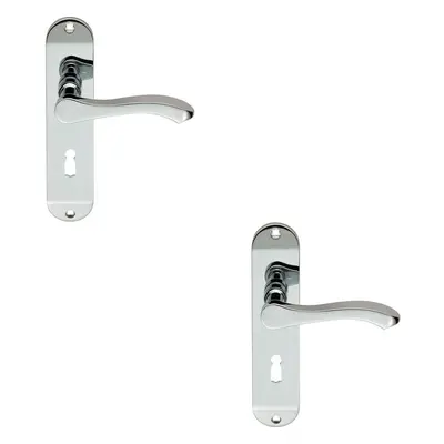 2x PAIR Scroll Lever Door Handle on Lock Backplate x 40mm Polished Chrome