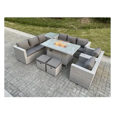 Fimous Rattan Fire Pit Garden Furniture Set Gas Heater BurnerTable Chairs Stool