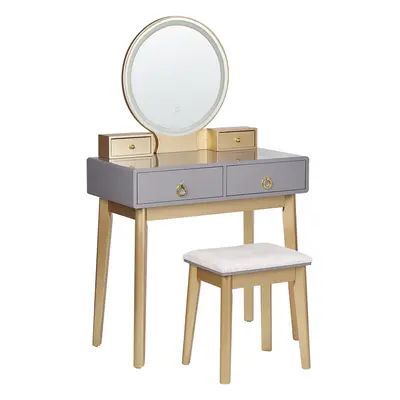 Dressing Table with Mirror and Stool FEDRY LED Grey