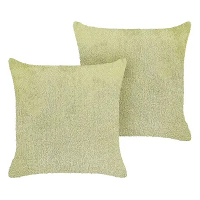 Set of Faux Fur Cushions x cm Green PILEA