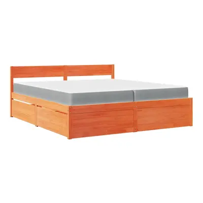 (wax brown, x cm) vidaXL Bed with Drawers and Mattress Home Bed Base Bedstead Solid Wood Pine