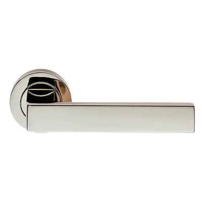 PAIR Straight Square Handle on Round Rose Concealed Fix Polished Nickel