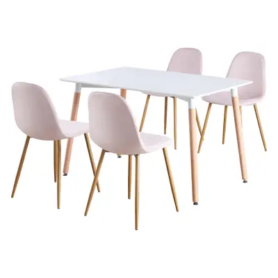 (White Table & Pink Velvet Chairs) Charles Jacobs Rectangular Dinner Table & Chair Seat Scandi S