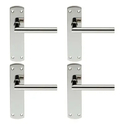 4x Mitred Lever Door Handle on Latch Backplate x 44mm Polished Steel