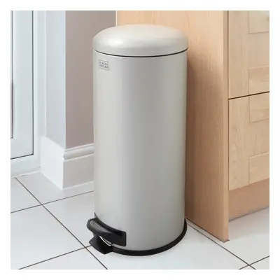 (Grey, 30L) BLACK+DECKER Stainless Steel Dome Shaped Pedal Bins with Soft Close Lids