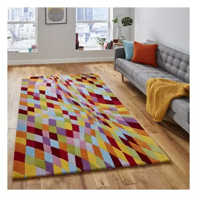 (120x170cm) Modern Prism PR101 Geometric Wool Rugs in Multi Vibrant Soft Mats