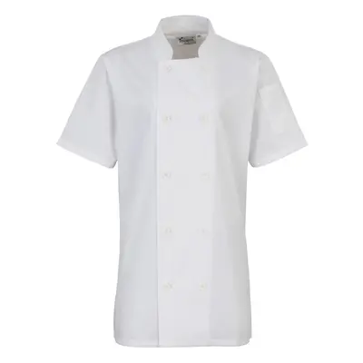 (S, White) Premier Womens/Ladies Short Sleeve Chefs Jacket / Chefswear (Pack of 2)