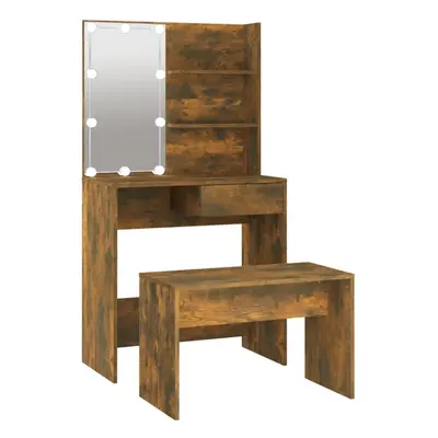 vidaXL Dressing Table Set with LED Smoked Oak Engineered Wood Makeup Table