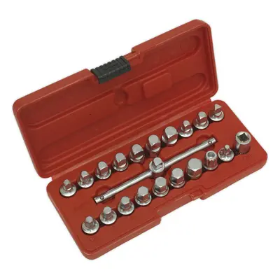 21 Piece Oil Drain Plug Key Set - 3/8" Sq Drive - Sliding T-Bar - Steel Keys