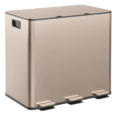 HOMCOM x 15L Triple Kitchen Bin Pedal Bin for Recycling and Waste, Gold Tone