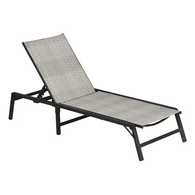 Outsunny Foldable PE Rattan Sun Lounger w/ 5-Level Adjustable Backrest Mix Grey