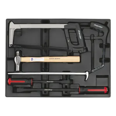 6 Pc PREMIUM Pry Bar Hammer & Hacksaw Set with Modular Tool Tray - Tool Storage