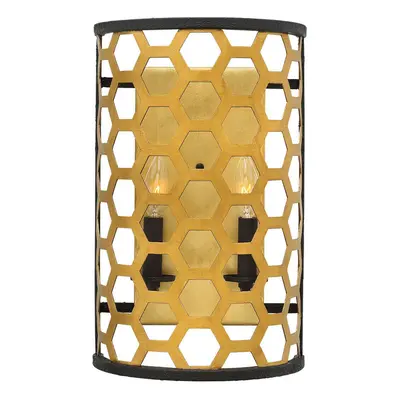 Twin Wall Light Hexagonal Laser Cut Steel Pattern Black Sunset Gold LED E14 60W