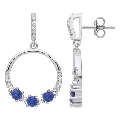 Jewelco London Ladies Sterling Silver Sapphire-Blue Cubic Zirconia Trilogy Half Eternity Stud Dr