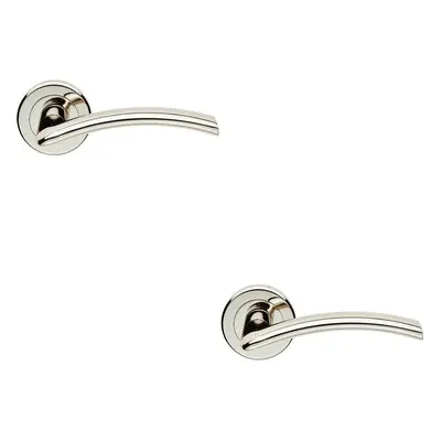 2x PAIR Flat Arched Style Handle on Round Rose Concealed Fix Polished Nickel