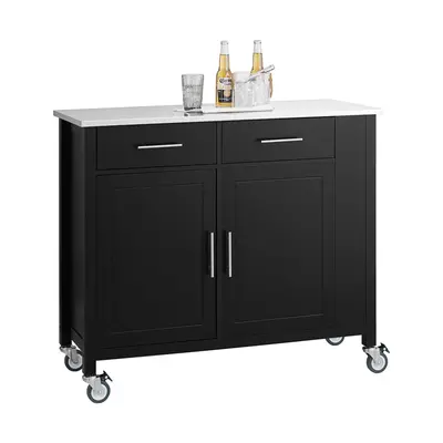 SoBuy FKW108-SCH Kitchen Storage Trolley&Stainless Steel Worktop Black