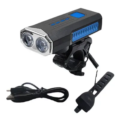 (Blue) 3-in-1 Bike Headlight Modes LED Bicycle Lamp Waterproof 120dB USB Horn 4800mAh with Power