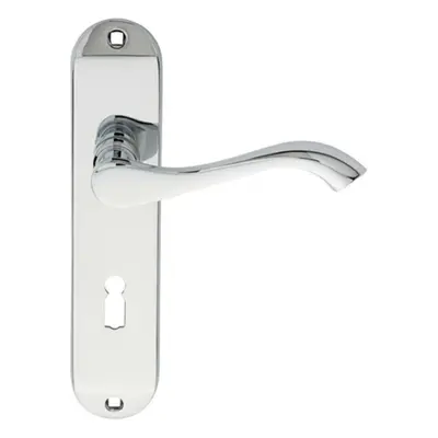 PAIR Curved Handle on Chamfered Lock Backplate x 40mm Polished Chrome