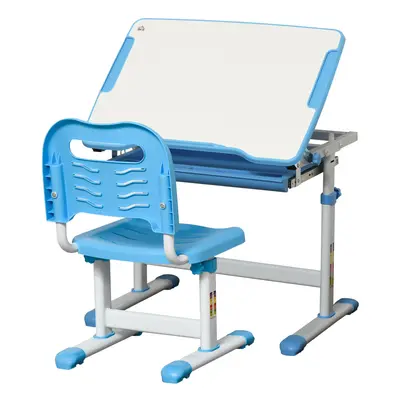 HOMCOM Kids Desk and Chair Set w/ Drawer, Pen Slot Hook - Blue