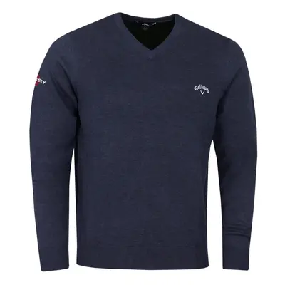 (S, Navy Heather) Callaway Golf Mens Odyssey Long Sleeve V-Neck Gauge Embroidered Sweater