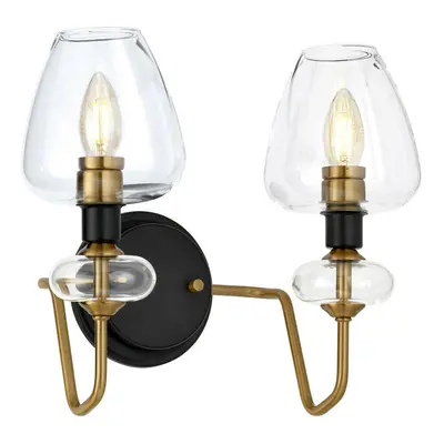 Twin Wall Light Aged Brass Finish Charcoal Black Paint LED E14 40W