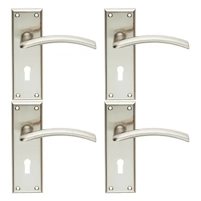 4x PAIR Arched Lever on Lock Backplate Door Handle x 50mm Satin Nickel