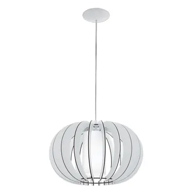 Pendant Ceiling Light Colour White Steel Shade White Wood Glass E27 1x60W